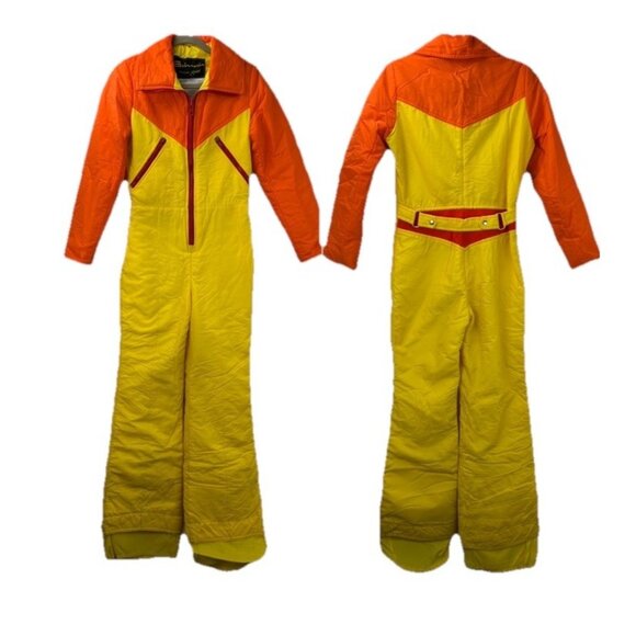 Vintage 70's Spinnerin by Gusti Womens Medium Ski Suit One Piece Orange/Yellow - Picture 1 of 16